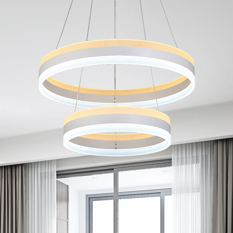 Silver Circular Ceiling Pendant Modern 1/2/3-Light Acrylic LED Chandelier Lighting Fixture