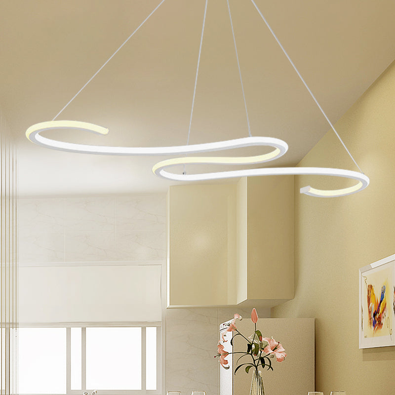 Simplicity LED Chandelier Light with Acrylic Shade White Twisting Ceiling Pendant for Dining Room