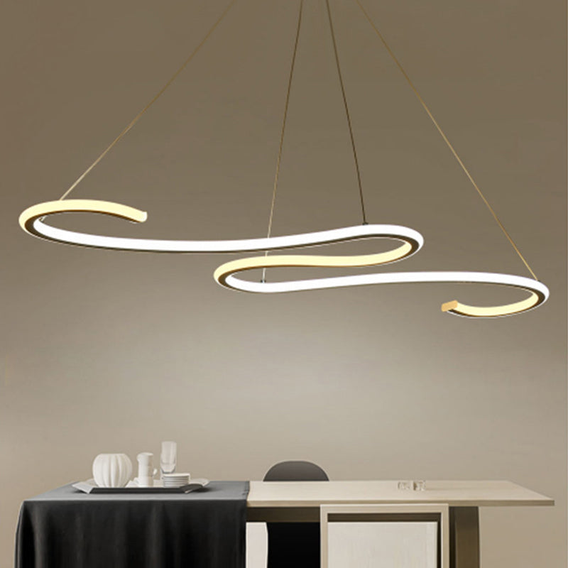 Simplicity LED Chandelier Light with Acrylic Shade White Twisting Ceiling Pendant for Dining Room