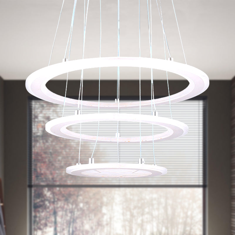 Simple Ring Chandelier Light Acrylic LED 3 Lights Bedroom Ceiling Drop Pendant in Warm/White Light