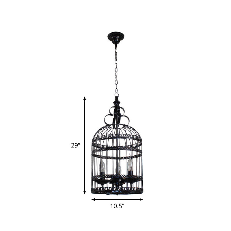 3/6 Bulbs Bird Cage Hanging Light with Candle Creative Industrial Style Black Metallic Chandelier Lamp for Bedroom