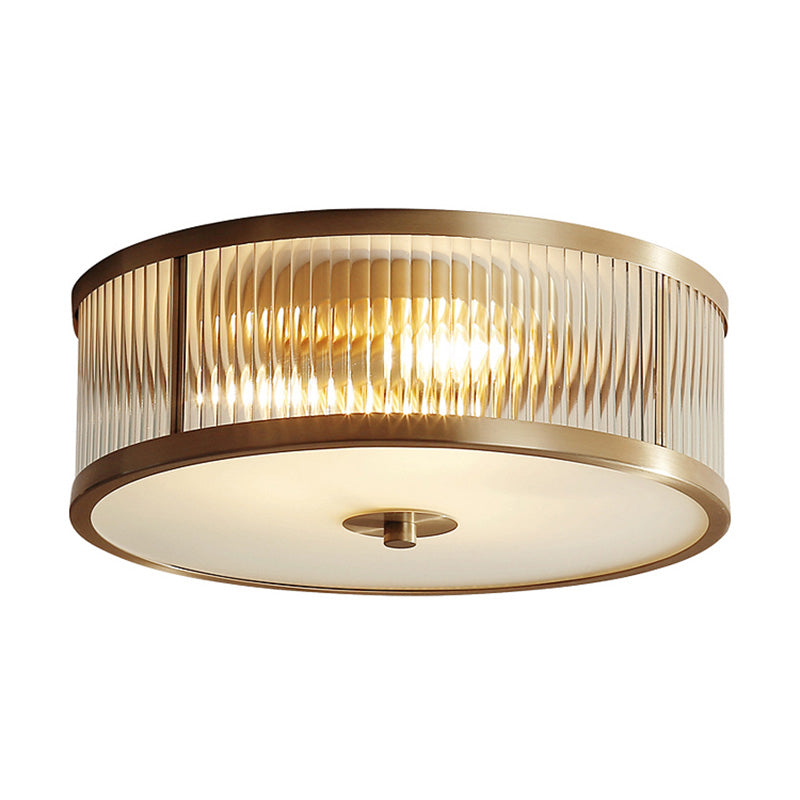 12"/16" Wide Modern 3/4 Bulbs Flush Mount with Clear Crystal Shade Black/Gold Drum Close to Ceiling Lighting