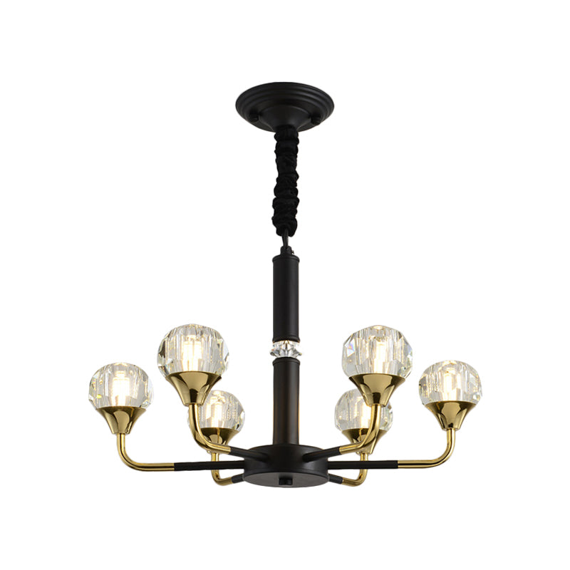 6/8/12 Heads Hanging Chandelier Modern Branching Crystal Ball Suspension Light in Black-Gold