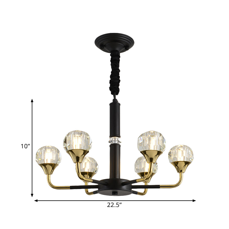 6/8/12 Heads Hanging Chandelier Modern Branching Crystal Ball Suspension Light in Black-Gold