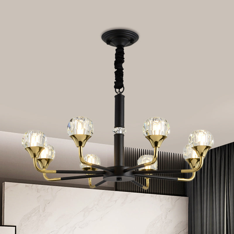 6/8/12 Heads Hanging Chandelier Modern Branching Crystal Ball Suspension Light in Black-Gold