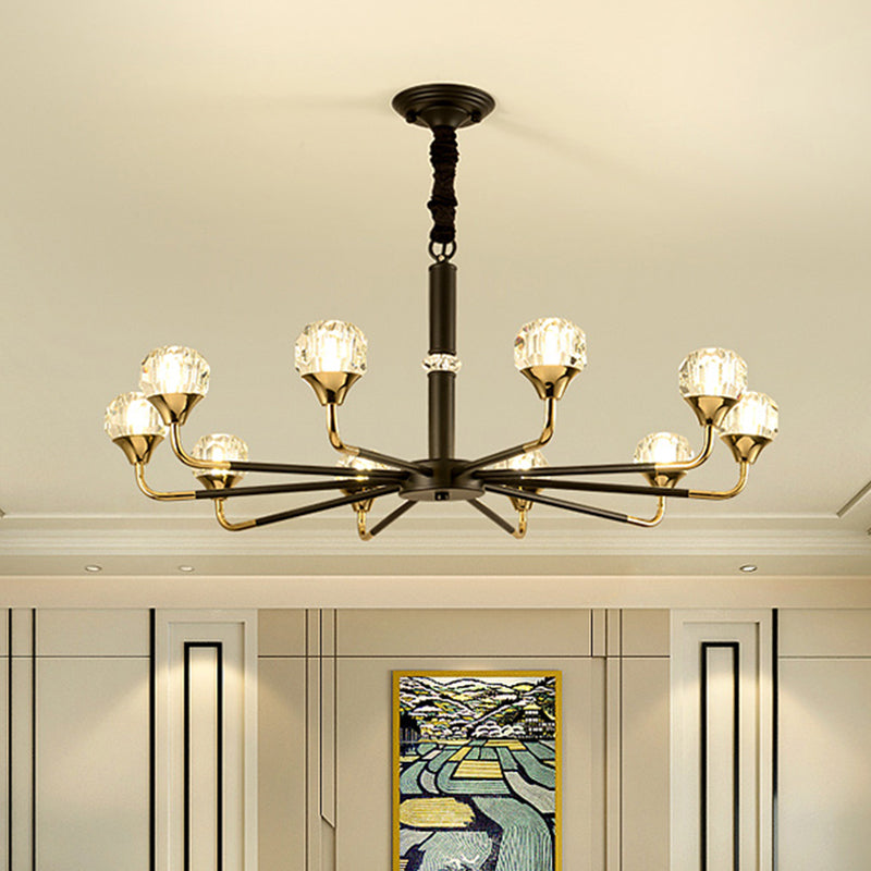 6/8/12 Heads Hanging Chandelier Modern Branching Crystal Ball Suspension Light in Black-Gold