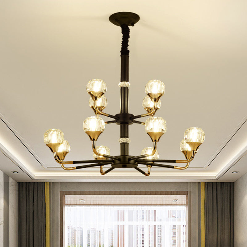 6/8/12 Heads Hanging Chandelier Modern Branching Crystal Ball Suspension Light in Black-Gold