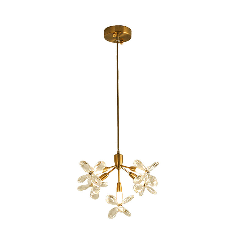 5 Heads Flower Pendant Chandelier Minimalist Gold Crystal Down Lighting for Dining Room