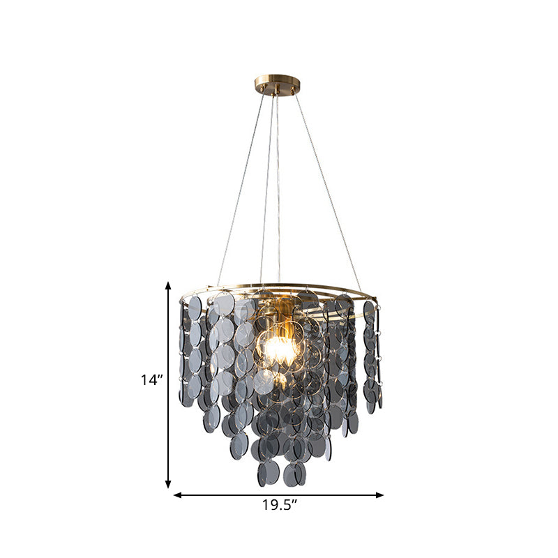 Gold Taper Chandelier Lamp Modern Circular-Crystal Strands 6 Heads Great Room Hanging Light Fixture