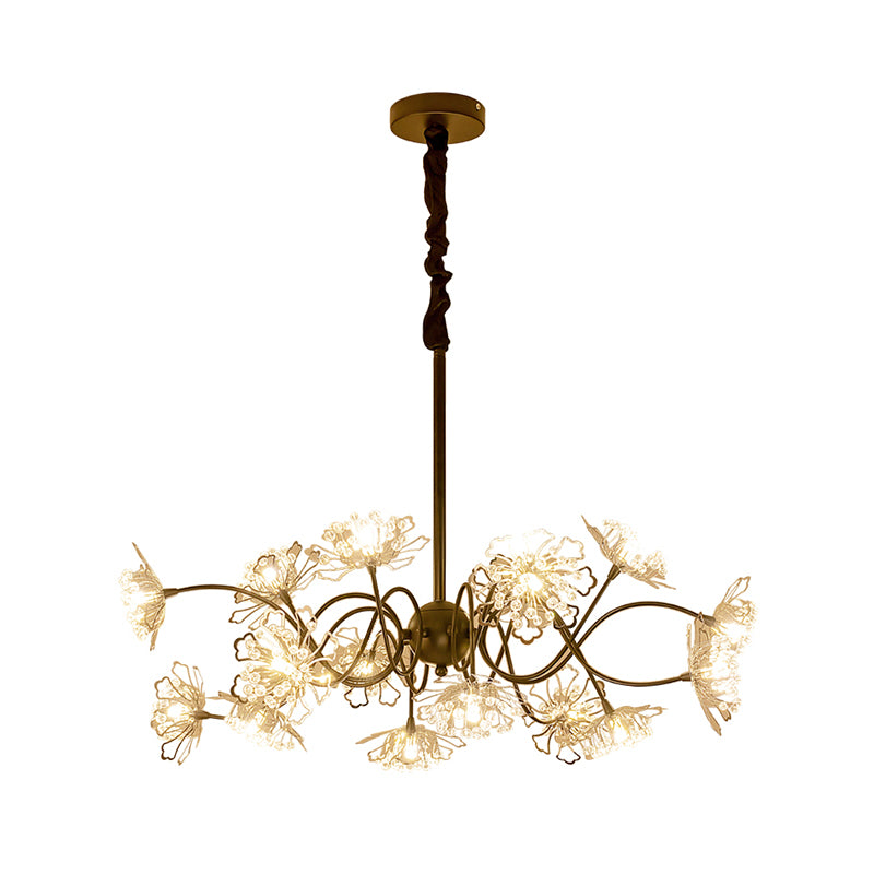 Bronze 16 Bulbs Chandelier Lighting Contemporary Metal Floral Pendant Light Kit with Crystal Beads