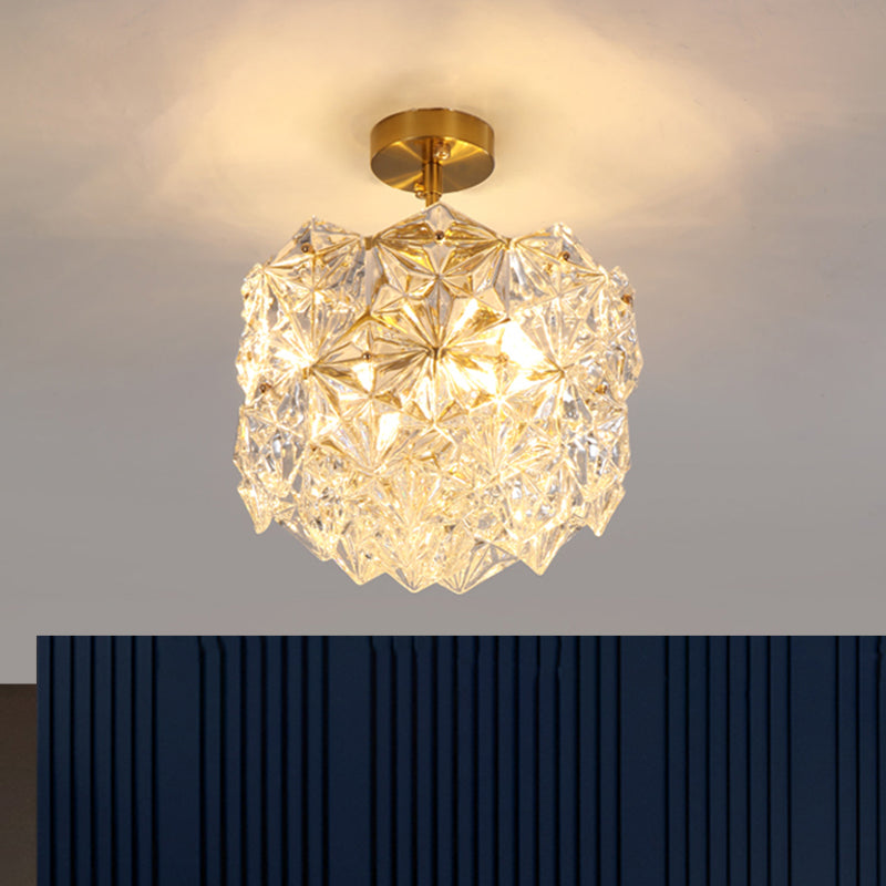 Dosel de oro 3 bulbos semi flush luz contemporánea cristales hexagon hexagon montura de techo