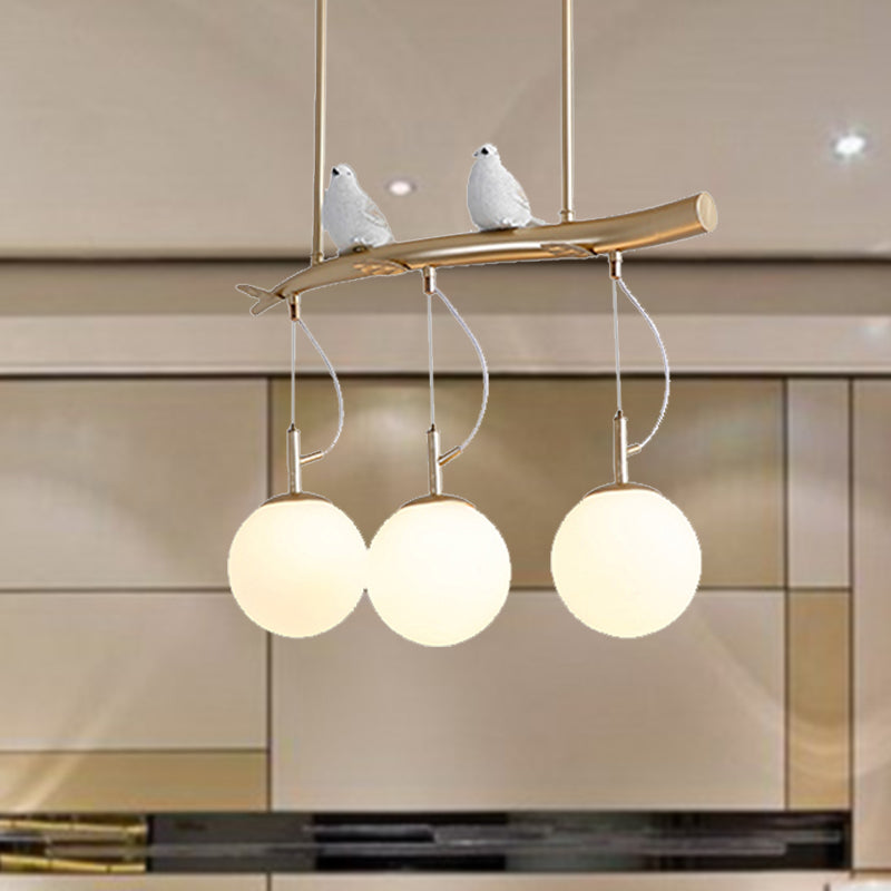 Gold Plant-Shaped Hanging Light Contemporary Opal Glass Pendant Light with Frosted Glass for Hotel