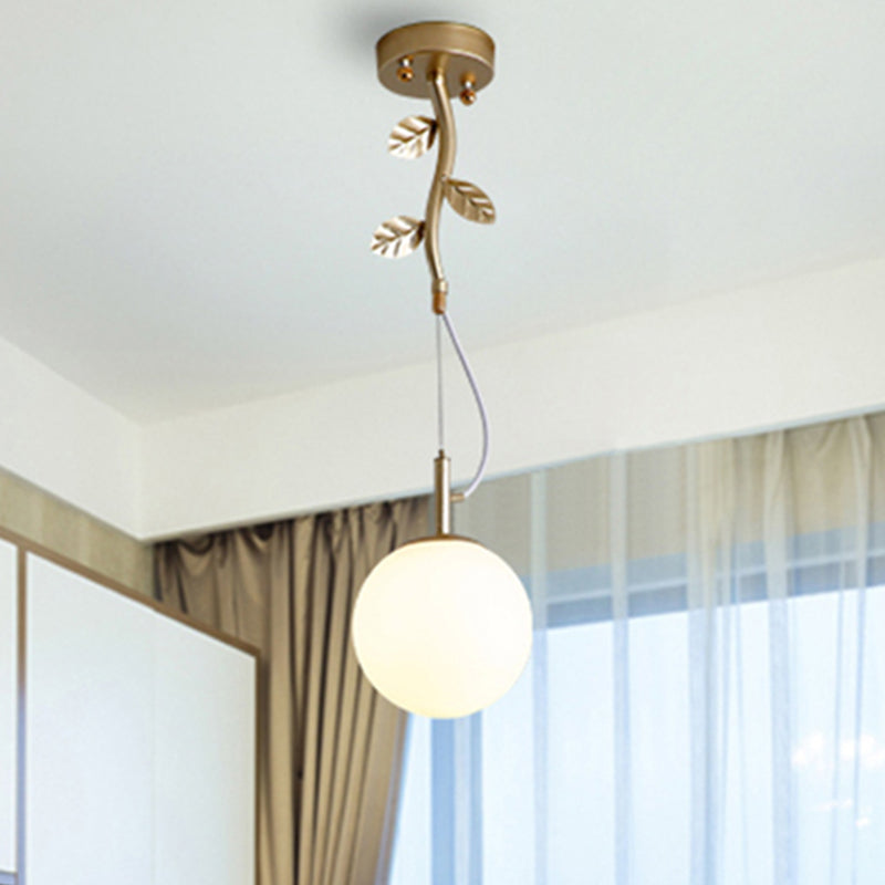 Gold Plant-Shaped Hanging Light Contemporary Opal Glass Pendant Light with Frosted Glass for Hotel