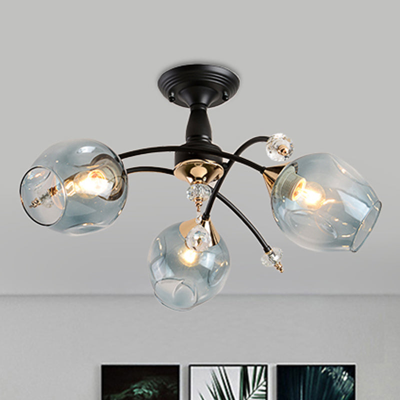 3/6 LUMIÈRES MONTRE SEMI FUX LA FORME AVEC TEPLE AMBER / BLUIRE D'EMBOUR LED MOCHERATIQUE LED NOIR SEMI FLUSH PLATIF