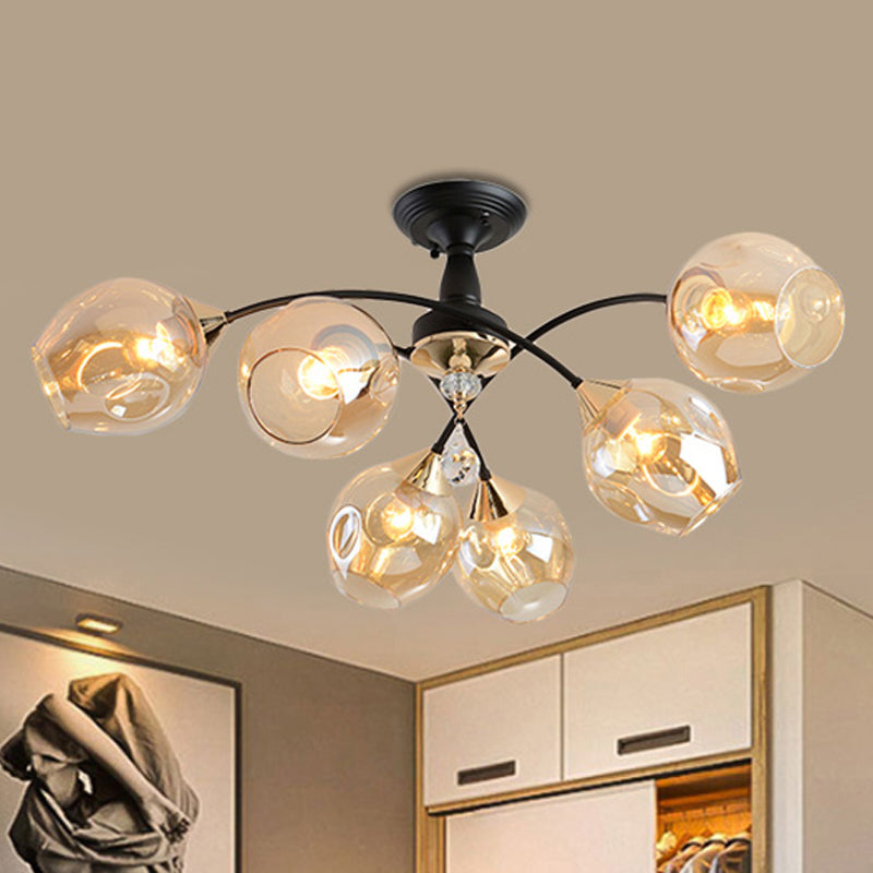 3/6 LUMIÈRES MONTRE SEMI FUX LA FORME AVEC TEPLE AMBER / BLUIRE D'EMBOUR LED MOCHERATIQUE LED NOIR SEMI FLUSH PLATIF