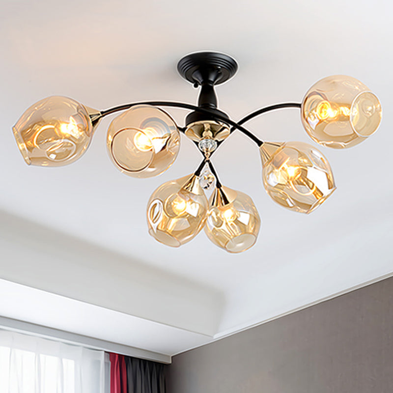 3/6 LUMIÈRES MONTRE SEMI FUX LA FORME AVEC TEPLE AMBER / BLUIRE D'EMBOUR LED MOCHERATIQUE LED NOIR SEMI FLUSH PLATIF