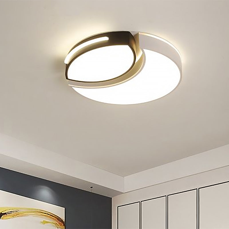 LED Flush Mount Slaapkamer met Circulaire Acryl Shade Zwart en Wit Plafond Flush in Warm/Wit, 16"/19.5"/23.5" Dia