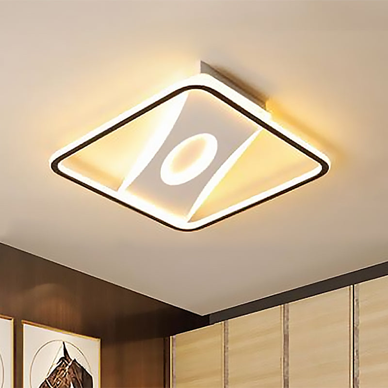 Lampada da incasso a soffitto quadrata/rettangolare in acrilico moderna a LED in bianco e nero per camera da letto in bianco caldo/caldo, 16"/19,5"/23,5" W