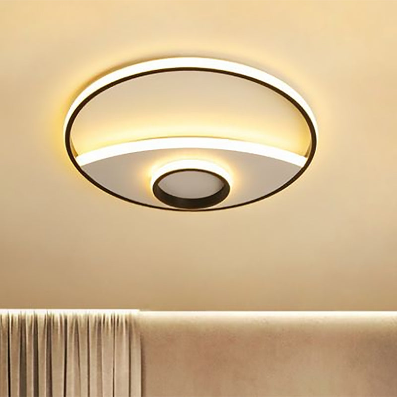 16"/19.5"/23.5" Dia Circular Acrylic Ceiling Lamp Modernism Black and White LED Bedroom Flush Light in Warm/White