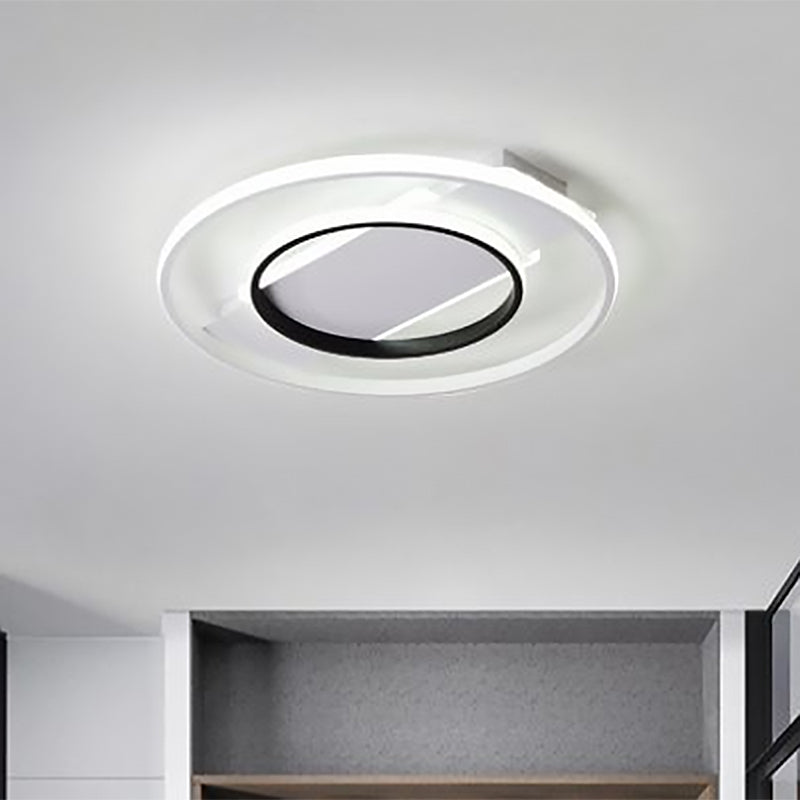 16 "/19.5" /23.5 " Dia Acryl Ring Flush 2 Heads Black and White Ceiling Light for Bedroom in Warm/White