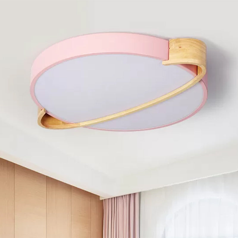 12"/16"/19.5" Dia Nordic Round Ceiling Light Fixture Metal Pink/Yellow/Green LED Flush Mount Light for Bedroom in Warm/White