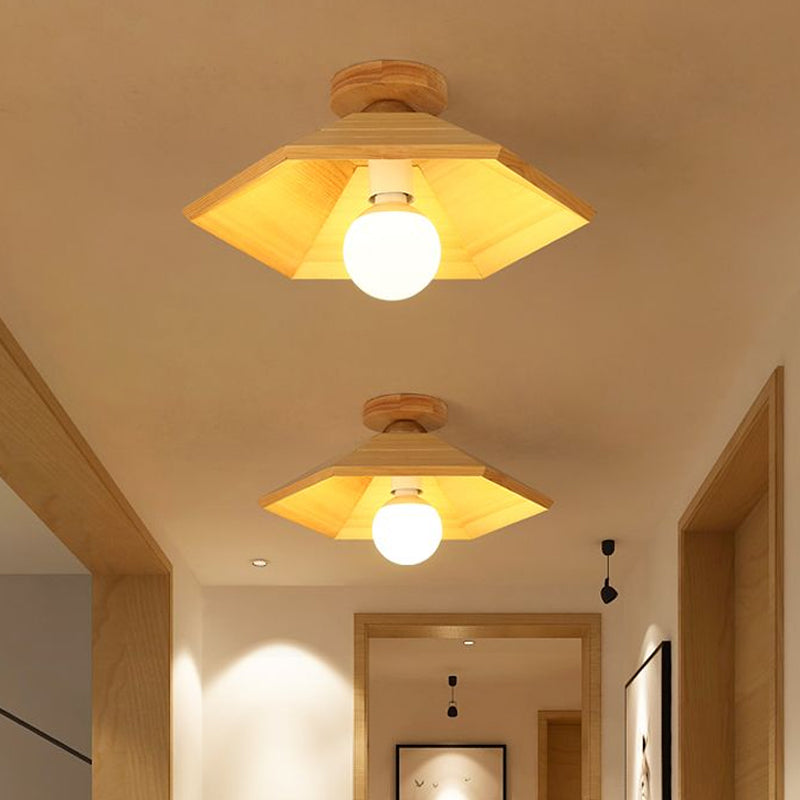 Wooden Conical Ceiling Flush Mount Simple 1 Light Flush Mount Lighting in Wood Finish