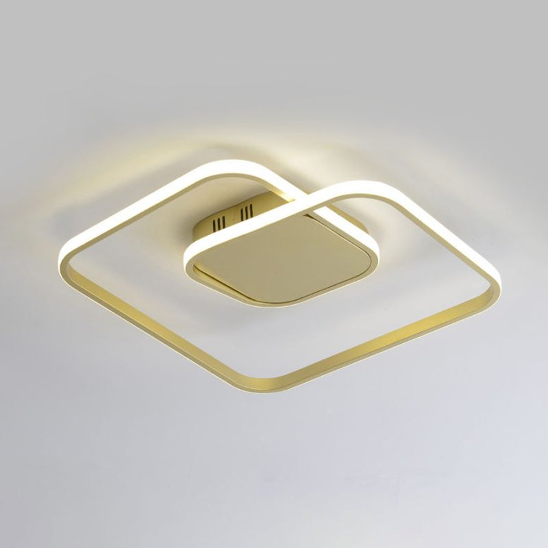 Quadratische Deckenleuchte, zeitgenössisches Acryl, Weiß/Schwarz/Gold. Moderne LED-Deckenleuchte für Schlafzimmer in Warmweiß