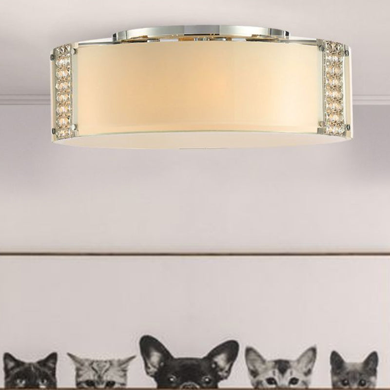 Éclairage encastré à tambour à 8 lumières, luminaire d'intérieur moderne en verre opale avec accents de cristal clair