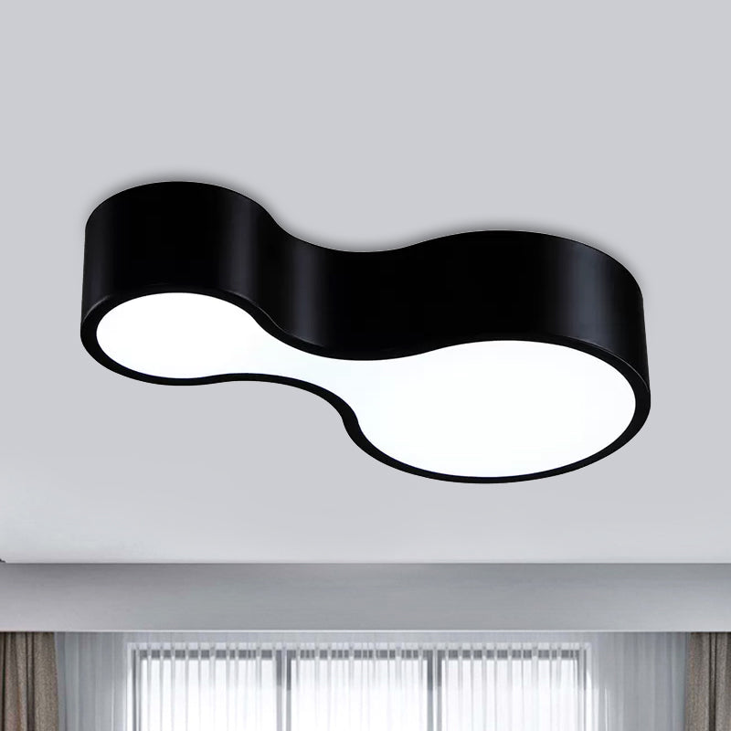 Lampada da incasso a soffitto curva in bianco e nero, minimalista, a LED, in metallo, con diffusore smerigliato