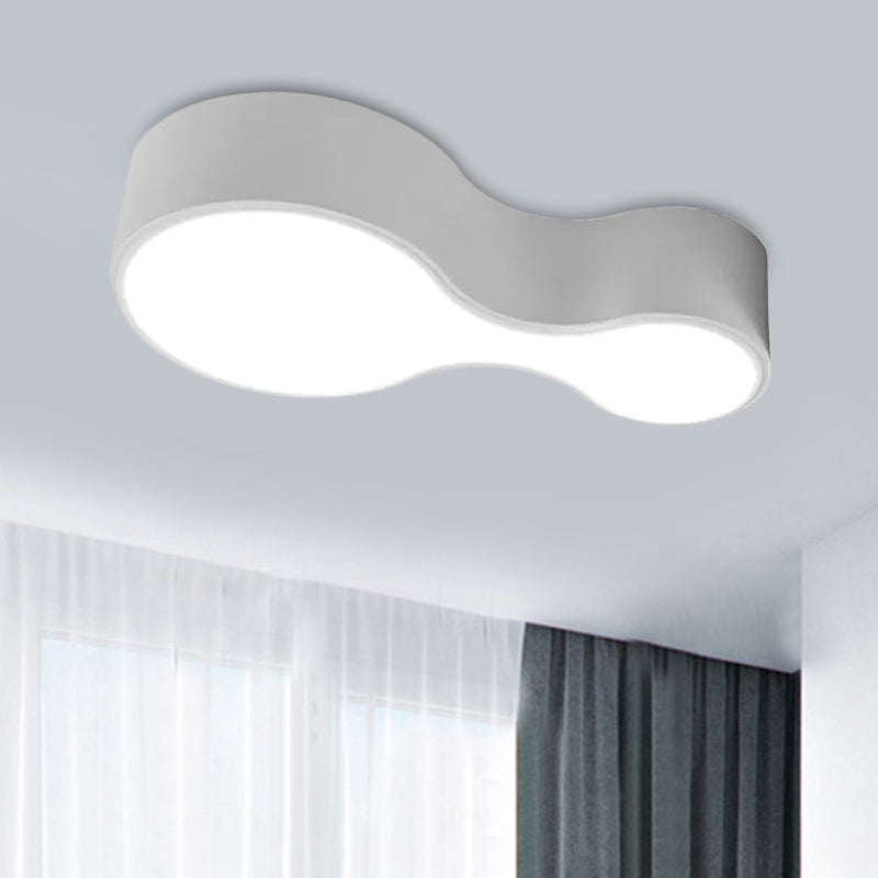 Lampada da incasso a soffitto curva in bianco e nero, minimalista, a LED, in metallo, con diffusore smerigliato