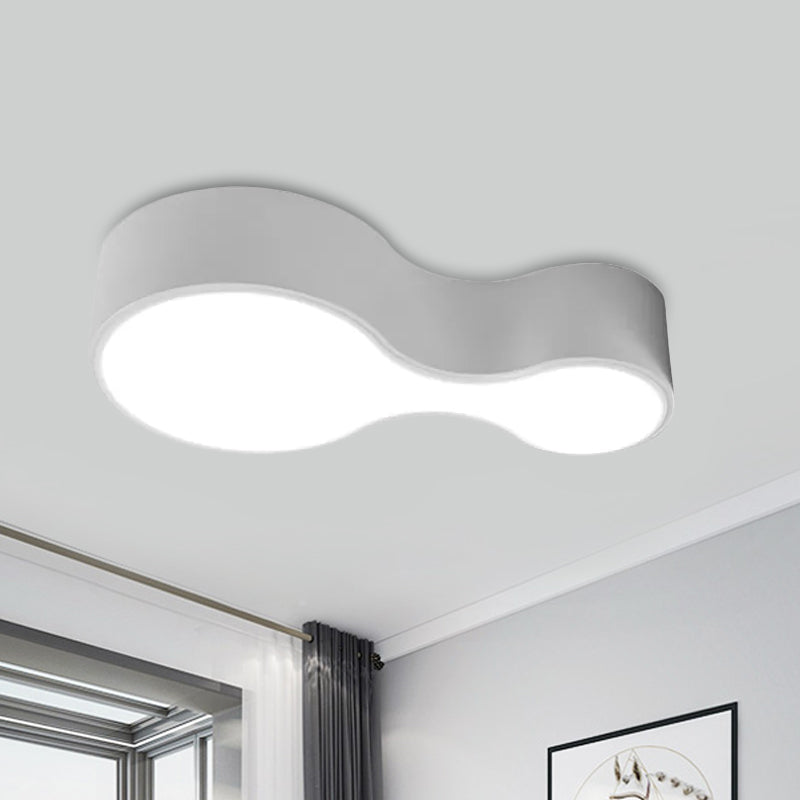 Lampada da incasso a soffitto curva in bianco e nero, minimalista, a LED, in metallo, con diffusore smerigliato