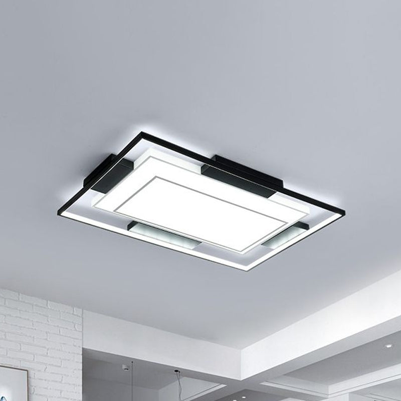 Hedendaagse plein/rechthoek Flushmount acryl schaduw led flush verlichting in zwart en wit, 18 "/23.5" /35.5 " Wide