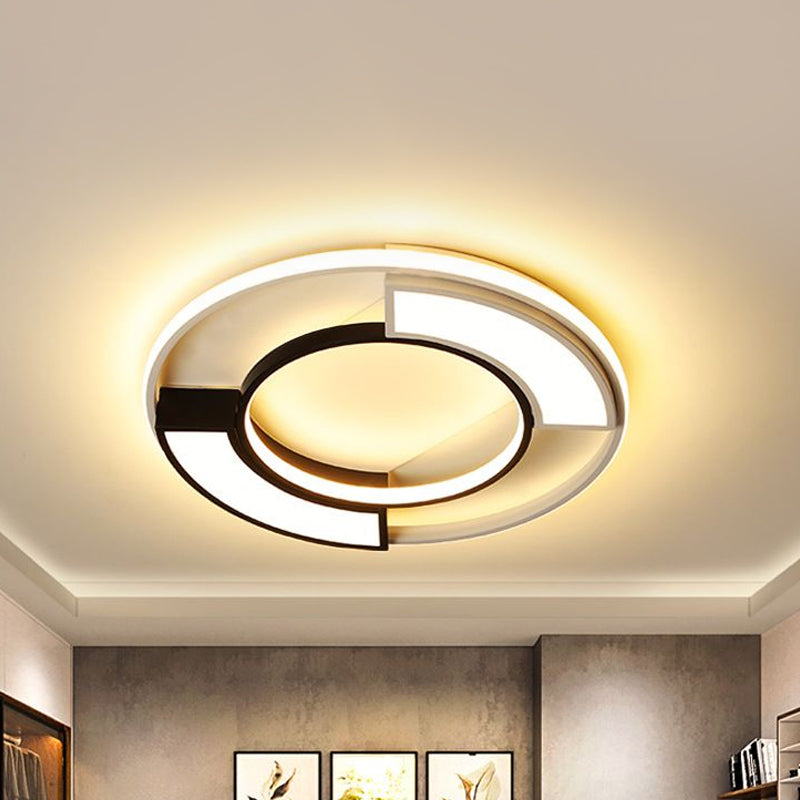 Modernism Ring Flushmount Light mit gefrorenen Diffusor Metallisch Schwarz und Weiß Led Flush Ceiling Light in Warm/White, 16 "/19.5" W