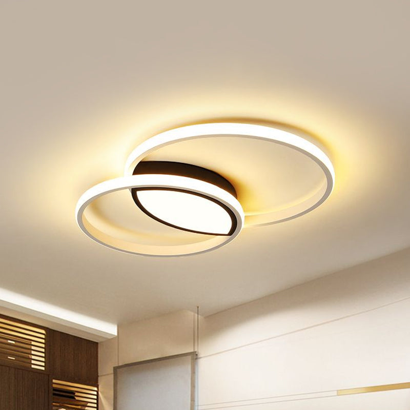 16 "/19.5" W Double Ring Flush Light Halterung Minimalist Metal Led Black and White Flush Ceiling Lamp in Warm/White