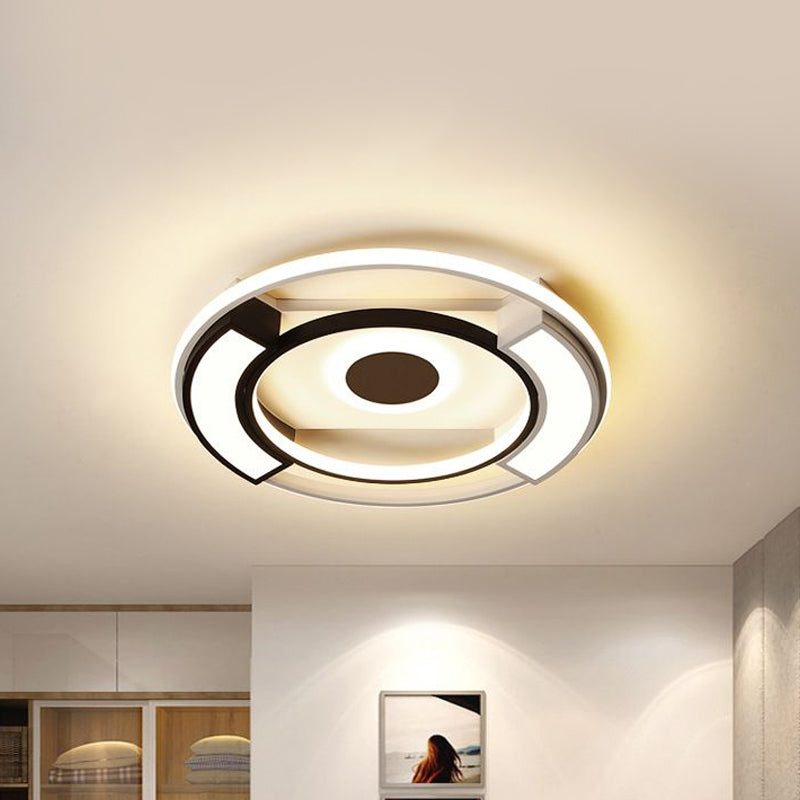 Modern Circular Flush Light Metal and Acrylic Black and White Led Surface Mount Ceiling Lights for Living Room, 16"/19.5" W