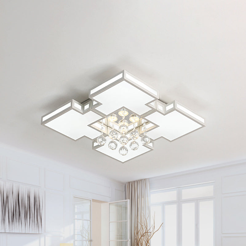 19.5"/23.5" Wide Geometric Ceiling Lamp with K9 Crystal Ball Contemporary Integrated Led Acrylic Flush Lighting in White