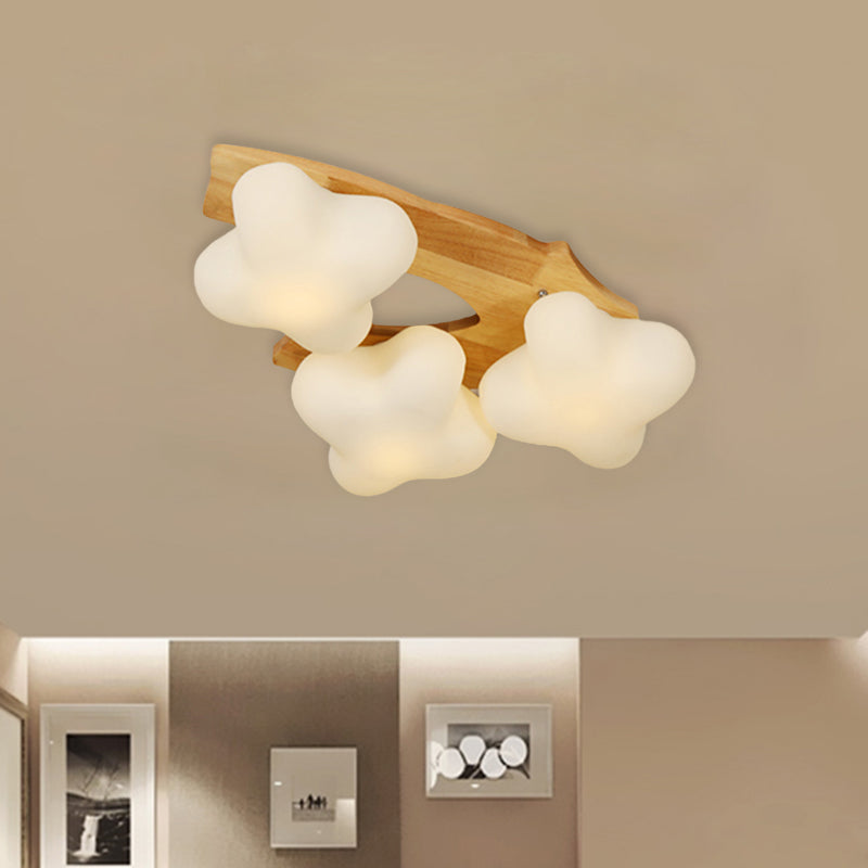 Foyer Plum Blossom Ceiling Lamp Frosted Glass Creative Beige & White LED Ceiling Mount Light