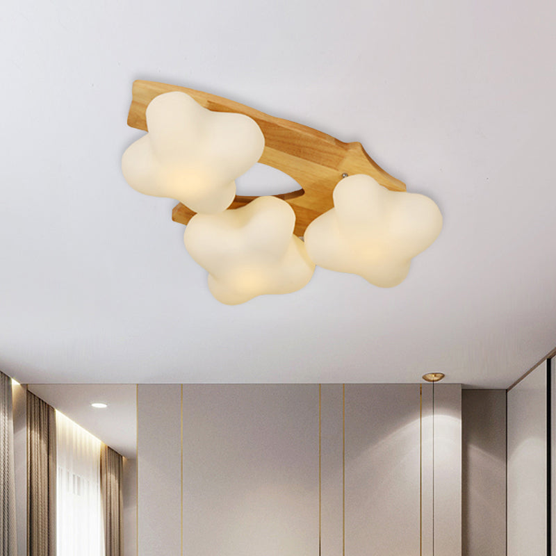 Foyer Plum Blossom Ceiling Lamp Frosted Glass Creative Beige & White LED Ceiling Mount Light