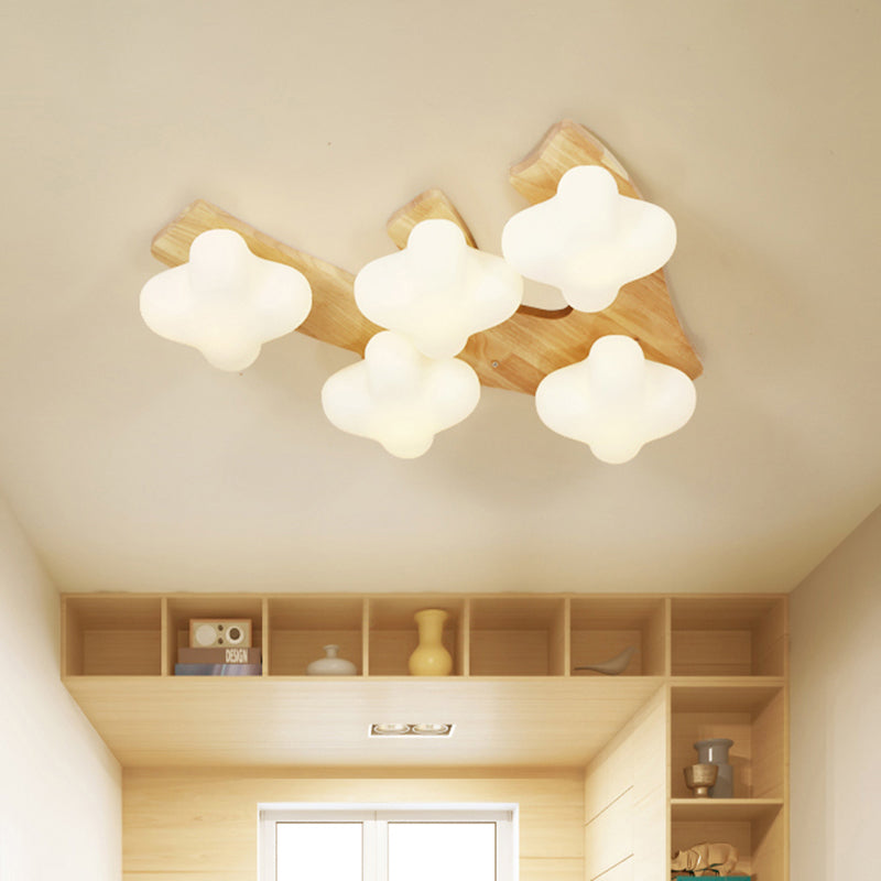 Foyer Plum Blossom Ceiling Lamp Frosted Glass Creative Beige & White LED Ceiling Mount Light