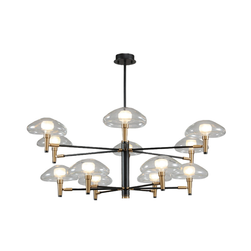 Clear Mushroom Shade Pendant Light Contemporary Metal Chandelier in Black for Boutique