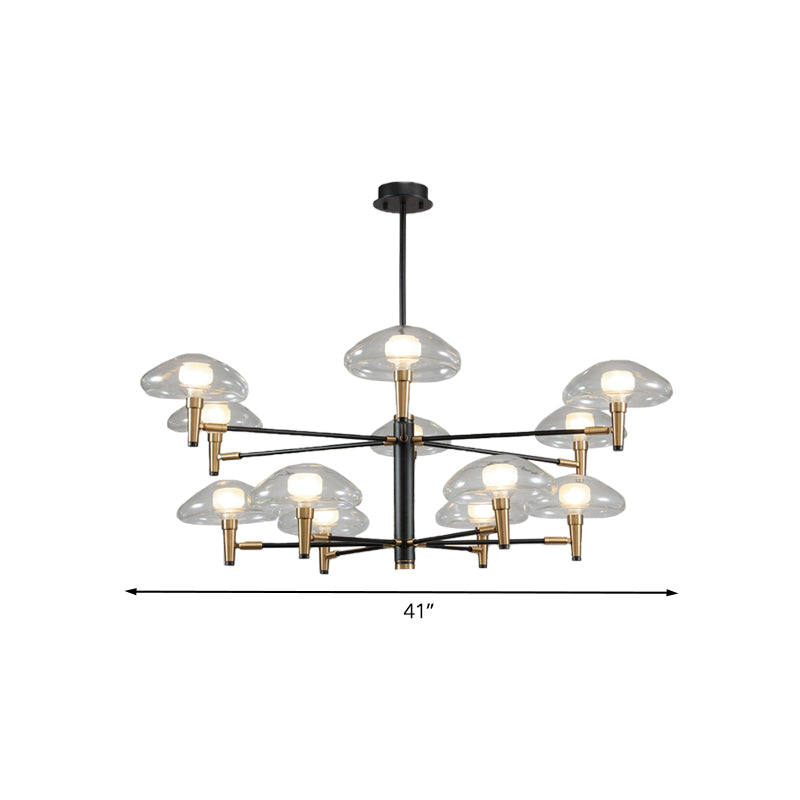 Clear Mushroom Shade Pendant Light Contemporary Metal Chandelier in Black for Boutique