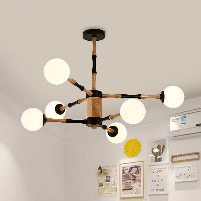 Wooden Sputnik Chandelier Lighting Contemporary 6/8/12 Lights Hanging Pendant Lamp Fixture for Bedroom