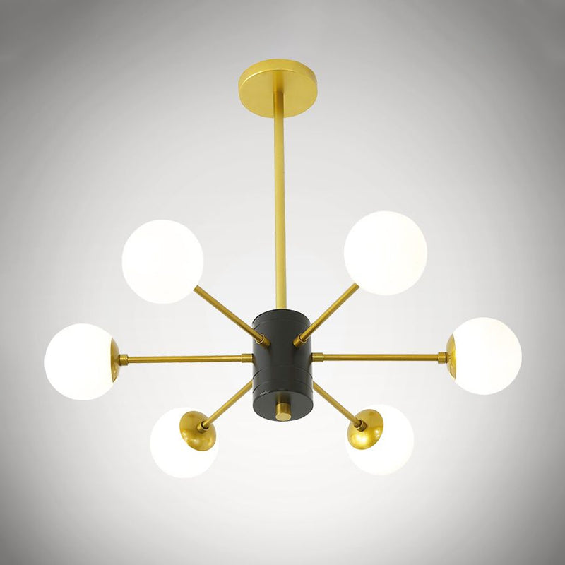 Modernistischer globaler Milchglas Kronleuchter mit Burst -Design 6/8/9 Lichter hängende Deckenlampe in Gold