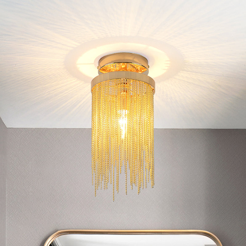 Gold/Chrom/Blue Metal -Kette Halbflush Mount Lampe moderne 1 leichte Wohnzimmerdecke montiert