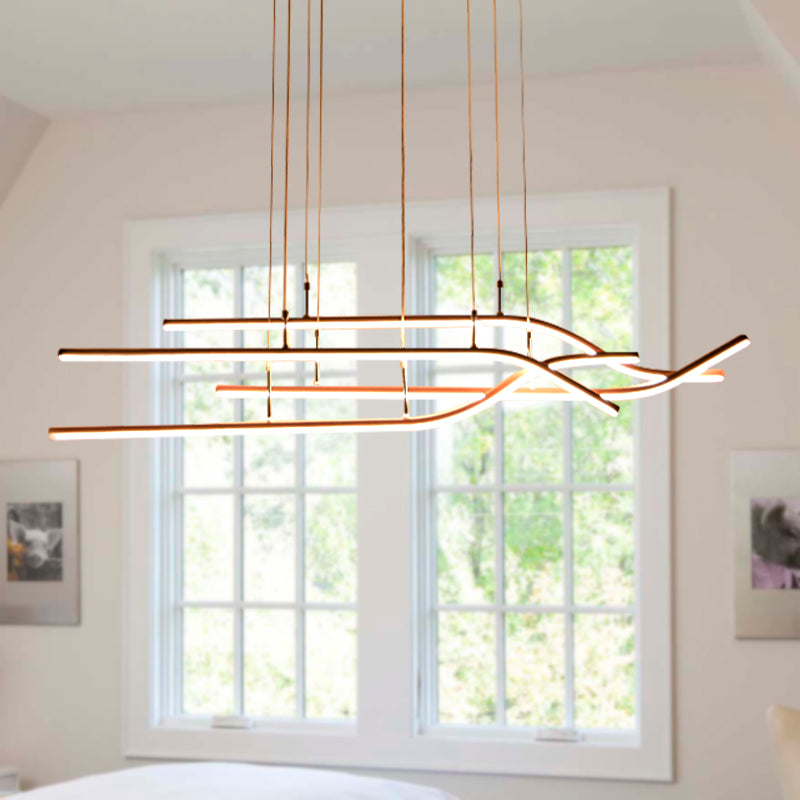 White/Brown Linear Chandelier Light Simplicity LED Acrylic Suspension Pendant in Warm/White Light