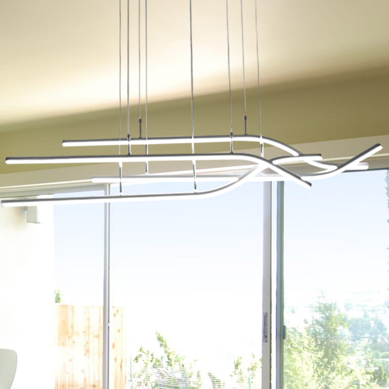 White/Brown Linear Chandelier Light Simplicity LED Acrylic Suspension Pendant in Warm/White Light