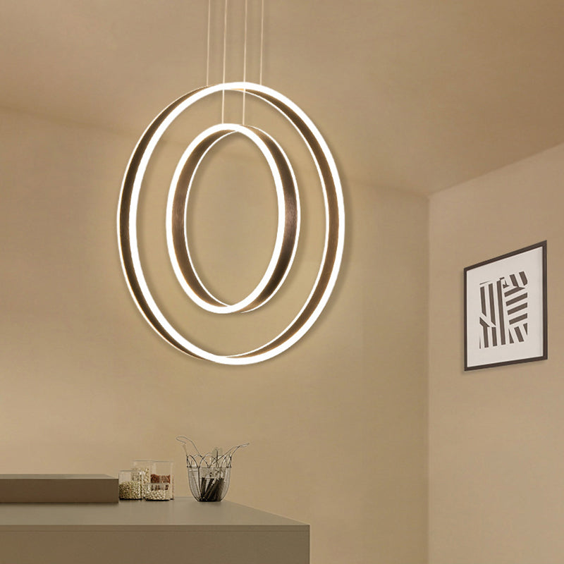 23.5"/31.5" Dia Rings Acrylic Chandelier Pendant Minimalist LED Brown Ceiling Light in Warm/White/Natural Light