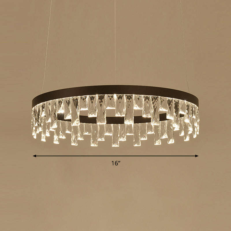 Round Crystal Chandelier Contemporary 1/2/3-Light Black LED Pendant Light Fixture for Restaurant