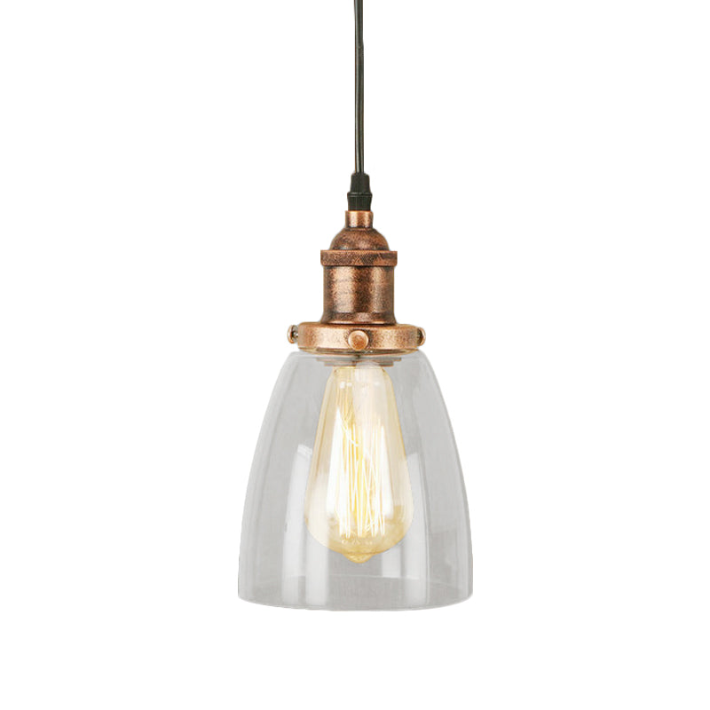 Aged Copper 1 Light Hanging Ceiling Light Vintage Clear Glass Tapered Pendant Lighting for Dinning Room