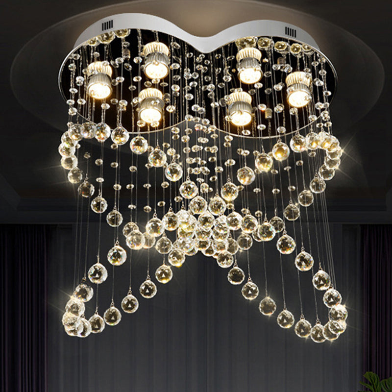 4-Ring Crystal Ball Flush Mount Licht Schmetterling Form Modern Flush Mount Hänger